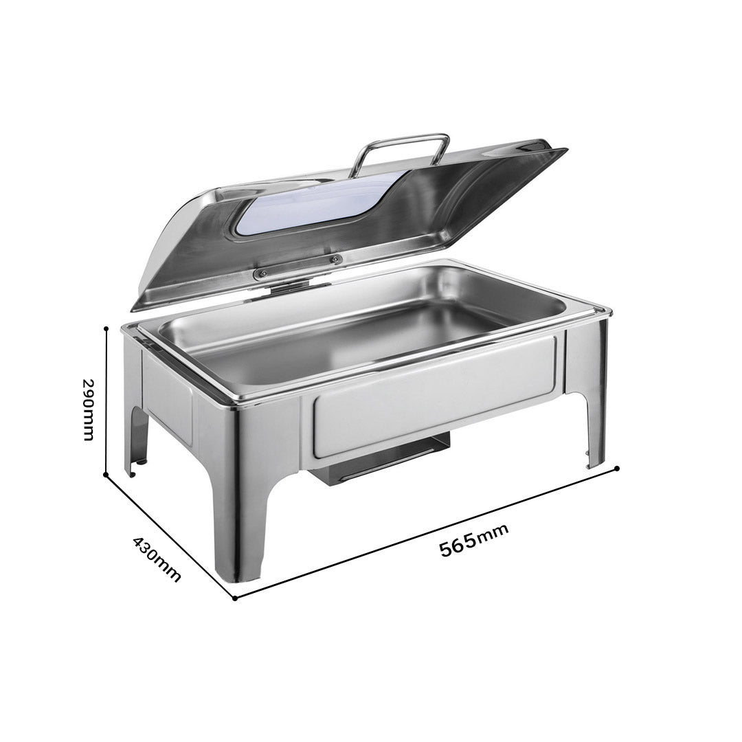 Rectangular Stainless Steel Chafing Dish Set With Glass Lid - 9L - Notbrand