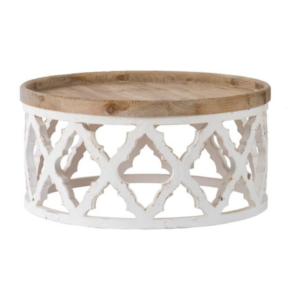 Lattice Round Shabby Chic Coffee Table Distressed White - Notbrand