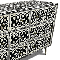 Moroccan Bone Inlay Chest of 9 Drawers Sideboard - Black - Notbrand