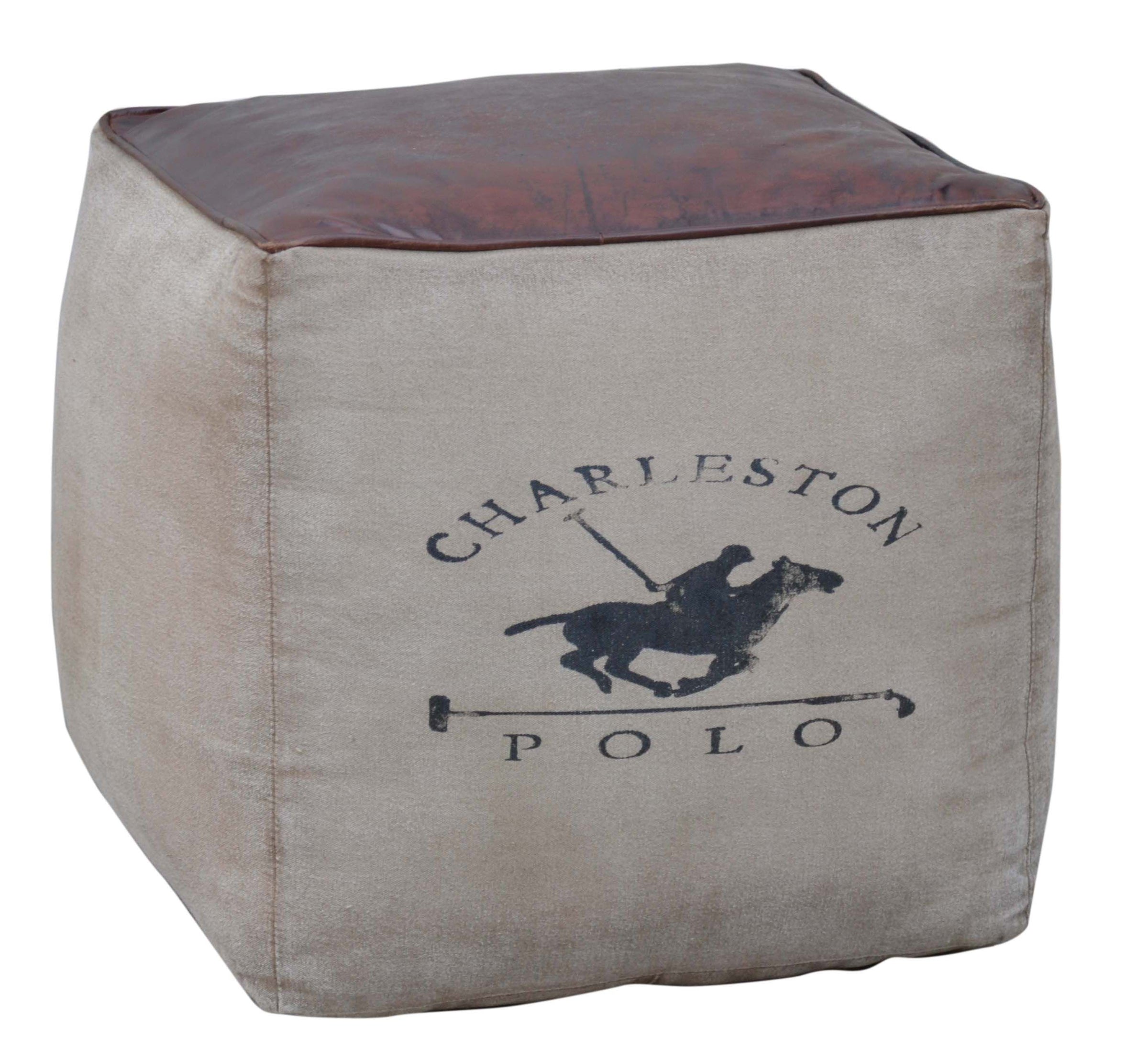 Charleston Polo Leather Top Square Ottoman - Notbrand