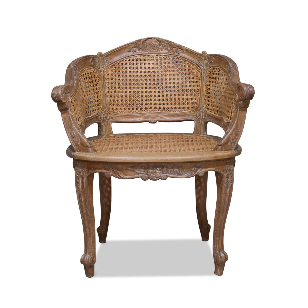 Marcella Rattan & Mindy Wood Bergere Chair - Weathered Oak - Notbrand