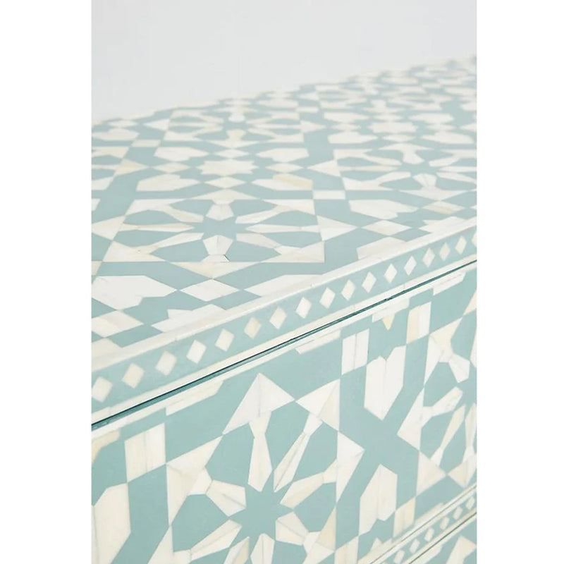 Moroccan Bone Inlay Chest of 6 Drawers Buffet - Mint Green - Notbrand