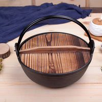 Cast Iron Sukiyaki Hot Pot With Wooden Lid -29cm - Notbrand