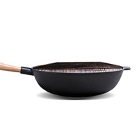 Cast Iron Wok Frypan With Wooden Lid -31cm - Notbrand
