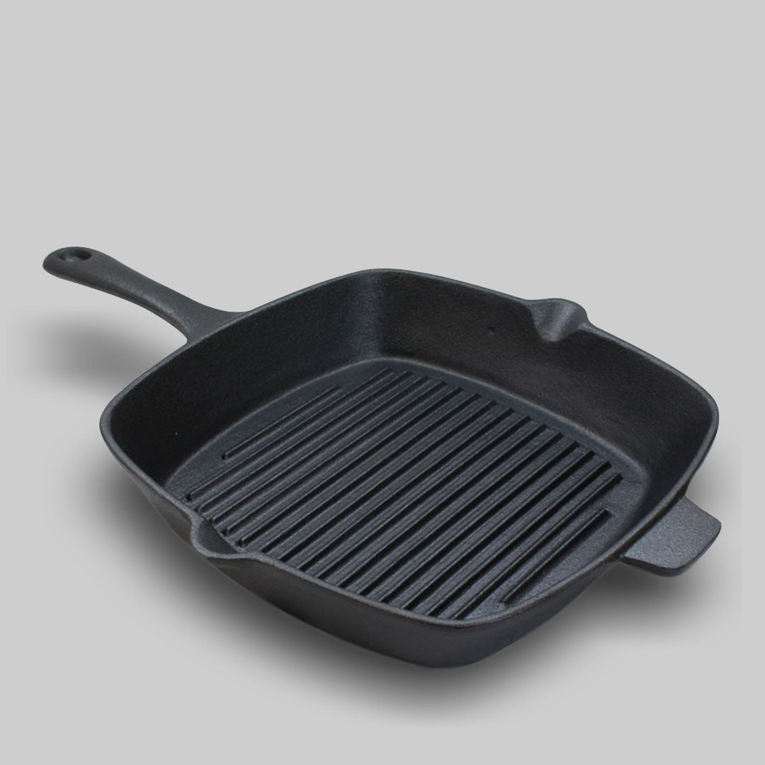 Square Ribbed Cast Iron Frying Pan With Handle - 26cm - Notbrand