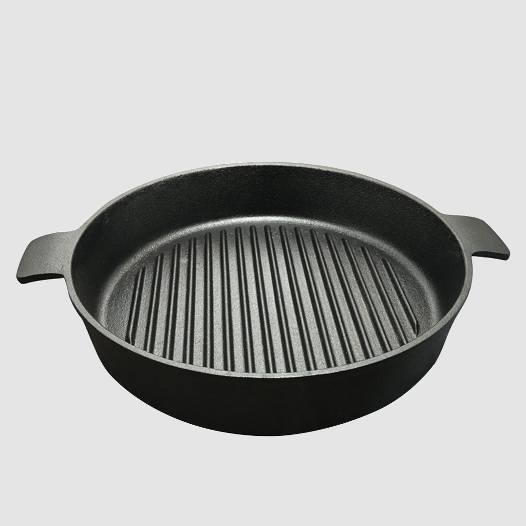 26CM ROUND RIBBED CAST IRON WITH HANDLE - Notbrand