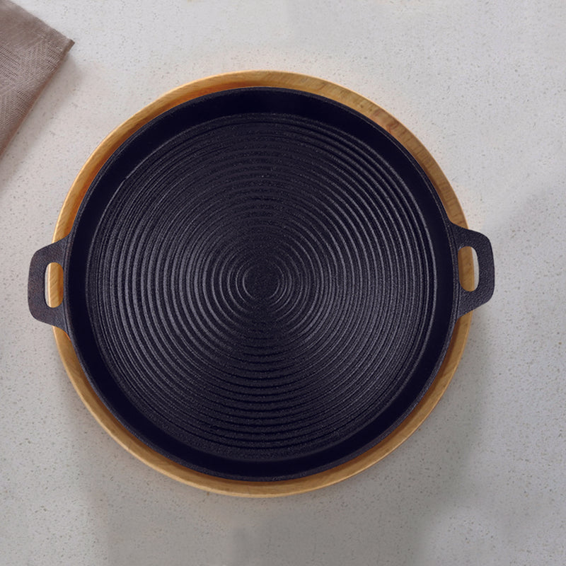 Round Ribbed Cast Iron Pan With Handle - 34cm - Notbrand