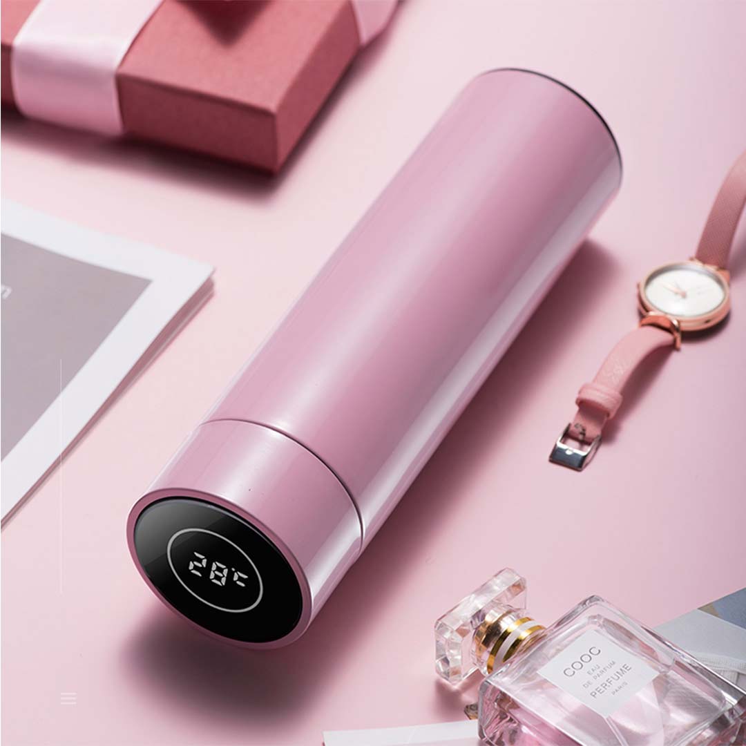 Smart Vacuum Flask Thermometer Bottle - Pink - Notbrand