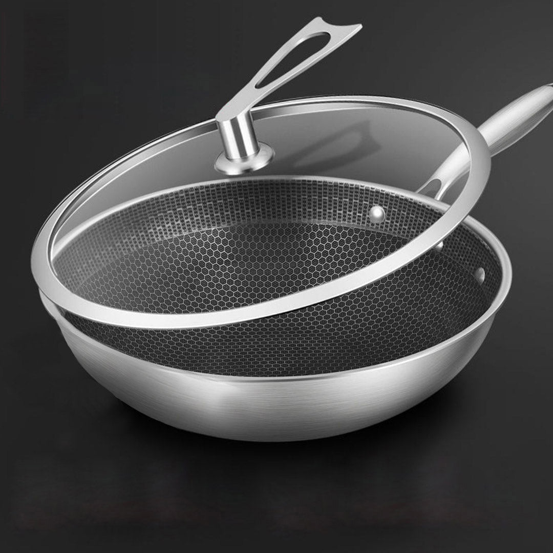 32CM STAINLESS STEEL FRYING PAN WITH GLASS LID - Notbrand