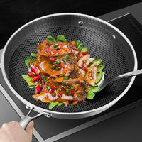 34CM STAINLESS STEEL FRYING PAN WITH GLASS LID AND HELPER HANDLE - Notbrand