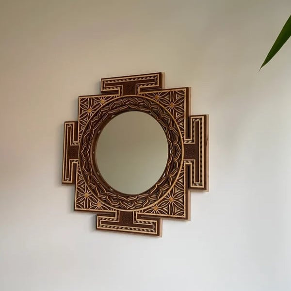 Queues Wood Mirror Wall Hanging - Notbrand