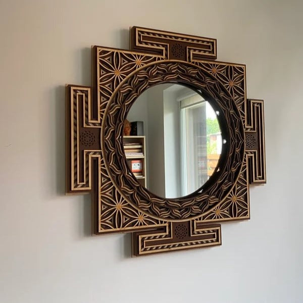 Queues Wood Mirror Wall Hanging - Notbrand