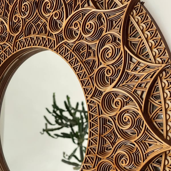 Ardentes Wooden Mandala Wall Mirror - Natural - Notbrand