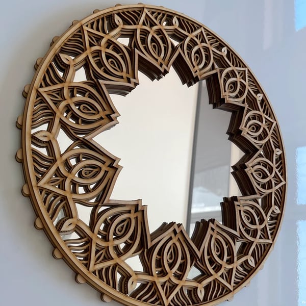 Tombee Wooden Mandala Wall Mirror - Natural - Notbrand