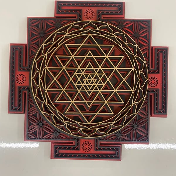 Ugovu Wooden Sri Chakra Mandala Wall Art - Notbrand