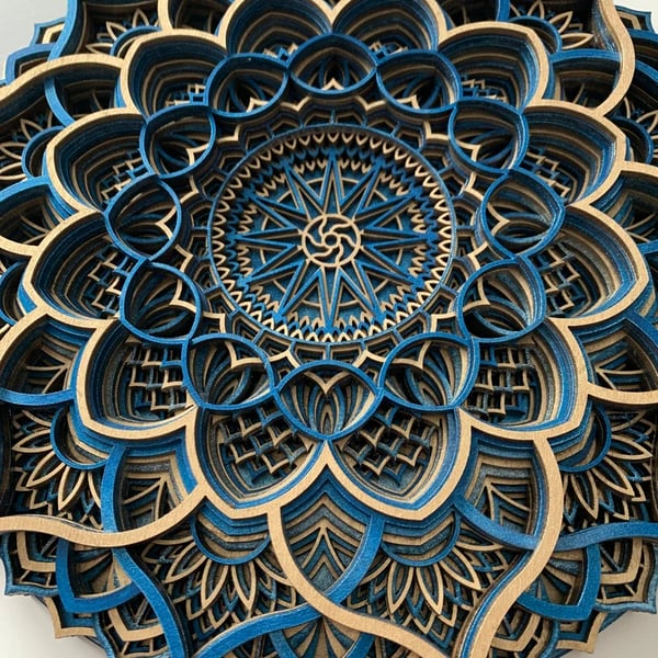 Terreur Wooden Mandala Wall Art - Blue & Gold - Notbrand