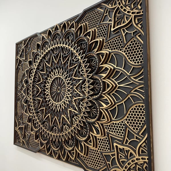 Crogas Wooden Mandala Wall Art - Black & Gold - Notbrand