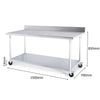Stainless Steel Kitchen Work Bench With Backsplash And Caster Wheels - 150cm - Notbrand