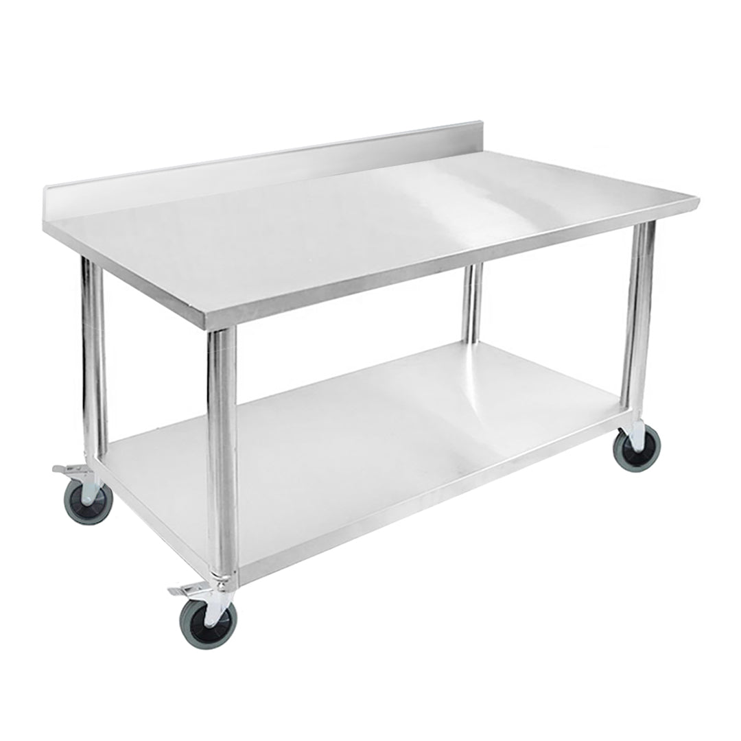 Stainless Steel Kitchen Work Bench With Backsplash And Caster Wheels - 150cm - Notbrand