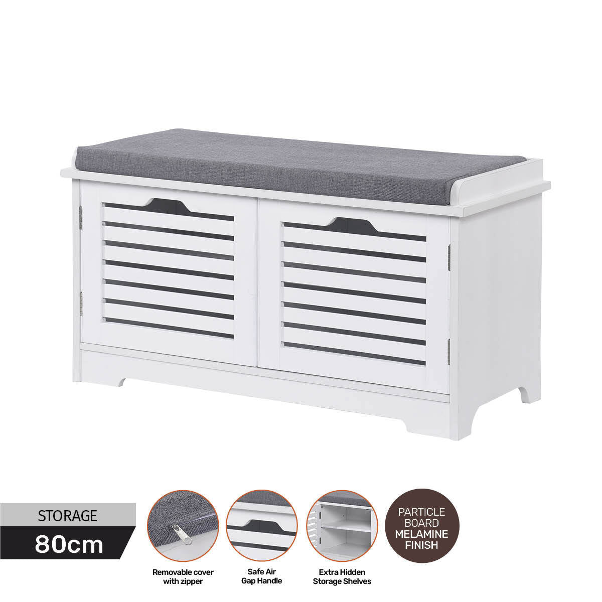 Home Master Shoe Cabinet with Removable Padded Cushion Seating - 80cm - Notbrand