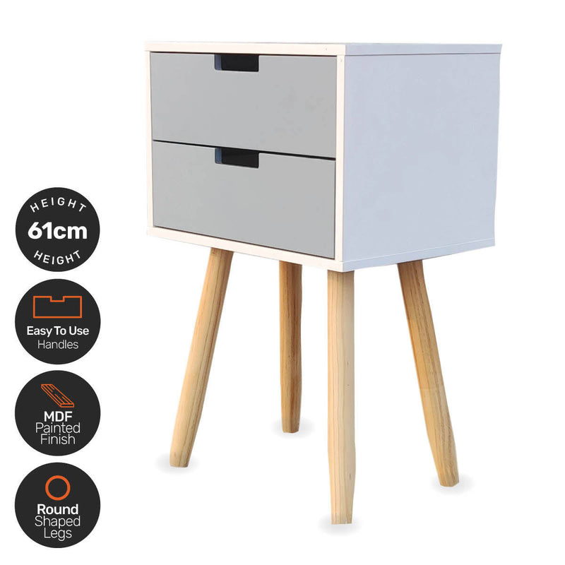 Home Master 2 Drawer Neutral Design Side Table in White & Grey - 61cm - Notbrand